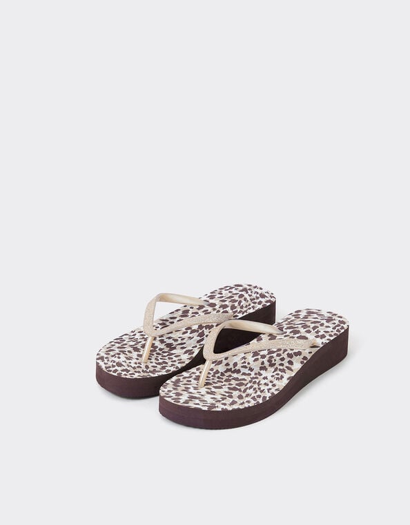 Leopard Print Wedge Flip Flops, Leopard (LEOPARD), large