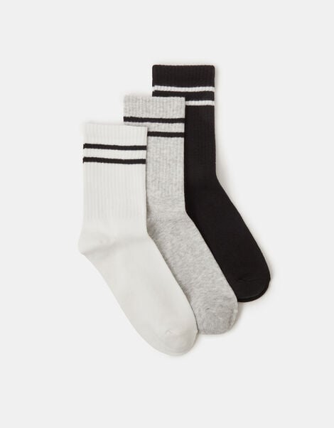 3-Pack Varsity Stripe Socks, Black (BLACK WHITE), large