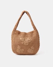 Slouchy Raffia Flower Bag, , large