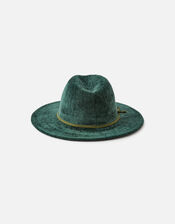 Chenille Packable Fedora Hat, Green (GREEN), large