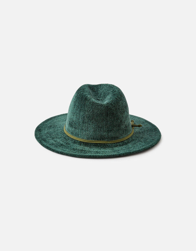 Chenille Packable Fedora Hat, Green (GREEN), large
