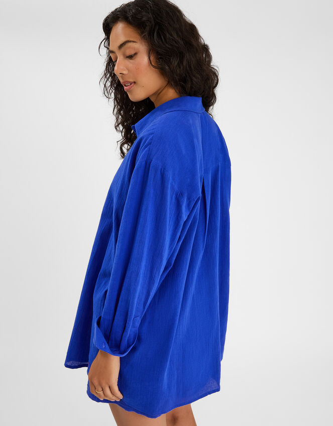 Long Sleeve Beach Cover Up Shirt, Blue (COBALT), large