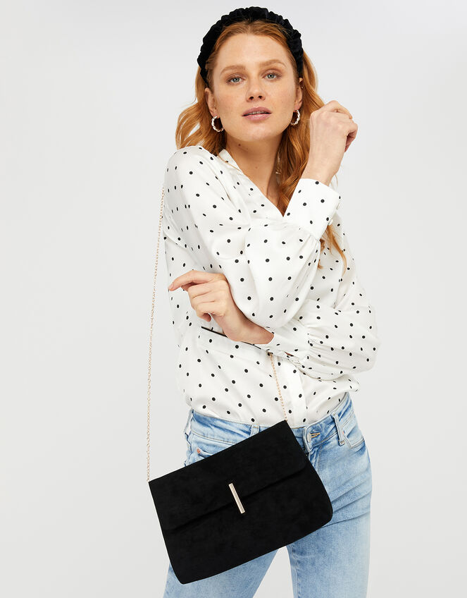 Natasha Suedette Clutch Bag with Chain, , large