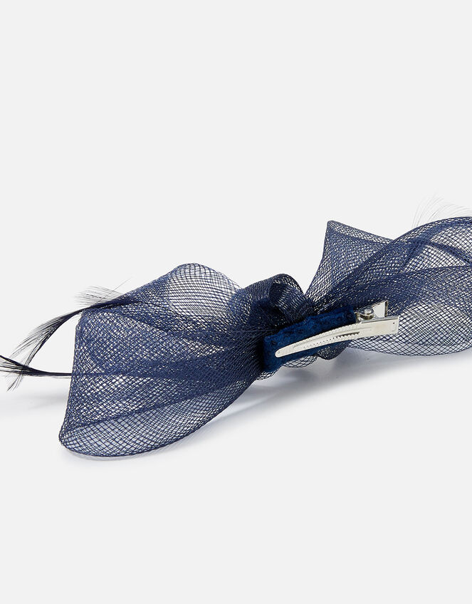 Light Feather Detail Bow Clip, Blue (NAVY), large