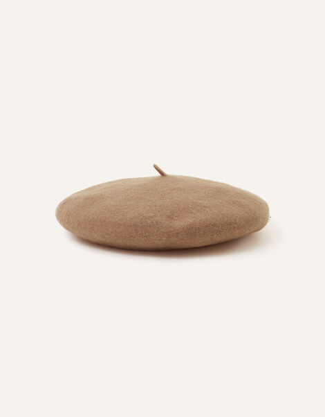 Beret Hat in Pure Wool, Camel (CAMEL), large