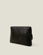 Leather Woven Clutch Bag, Black (BLACK), large