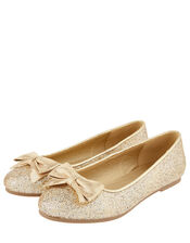 Shimmer Bow Ballerina Shoes, Gold (GOLD), large