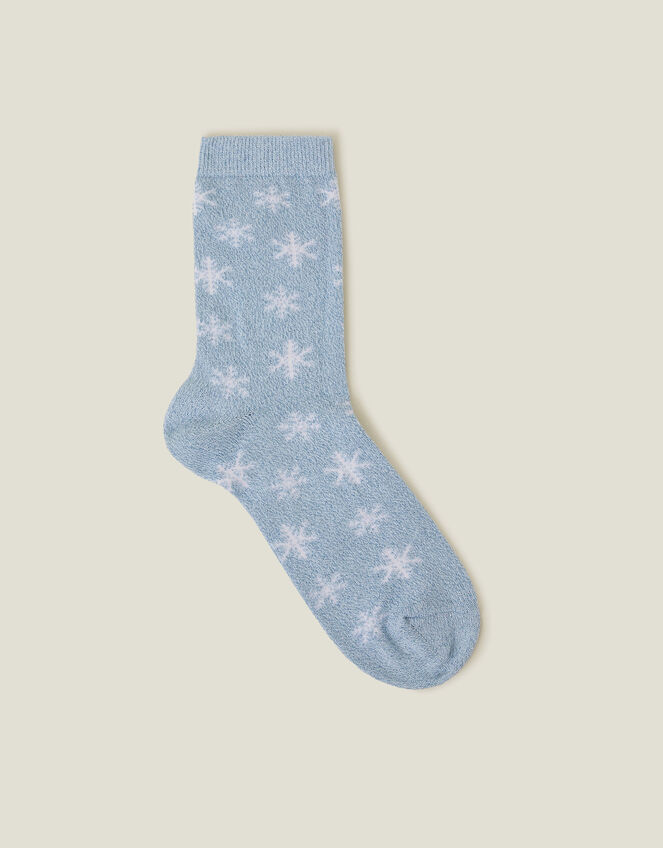 Snowflake Glitter Socks, Blue (BLUE), large