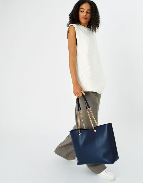 Chain Tote Bag, Blue (NAVY), large