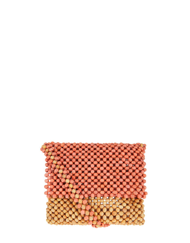 Wooden Bead Cross-Body Bag, Orange (CORAL), large