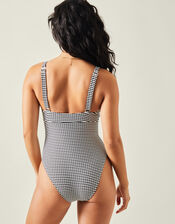 Stripe Seersucker Plunge Swimsuit, Black (BLACK WHITE), large