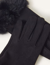 Suedette Faux Fur Cuff Gloves, Black (BLACK), large