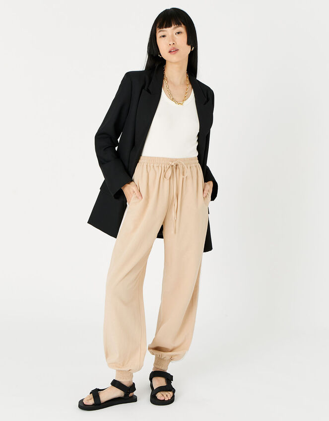 Drawstring Joggers in Linen Blend, Brown (TAUPE), large