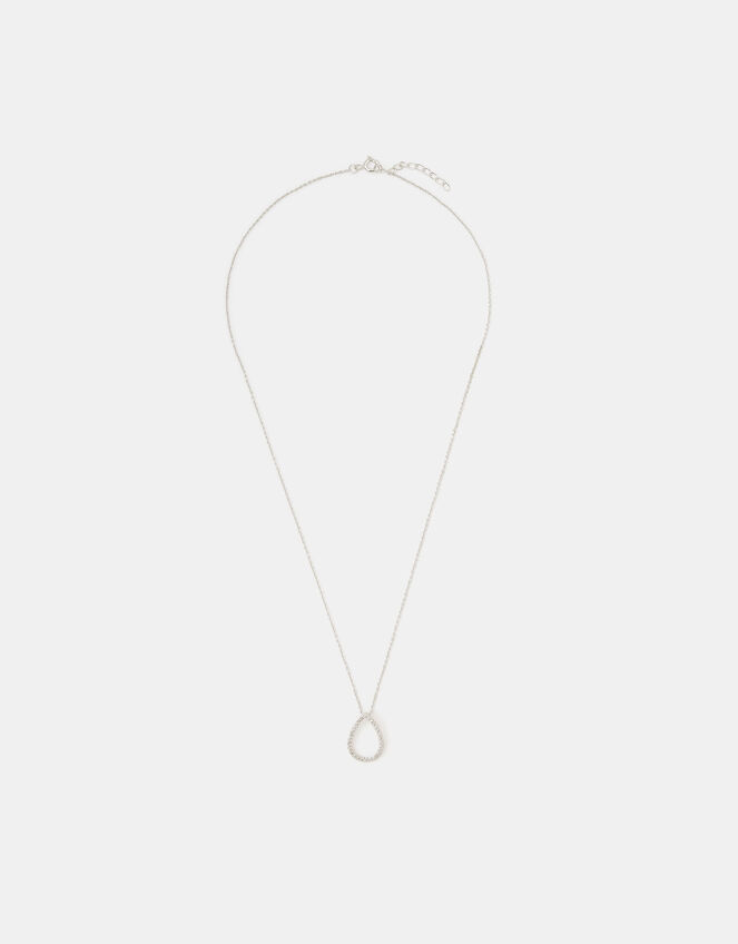 Sterling Silver Pavé Teardrop Pendant Necklace, , large