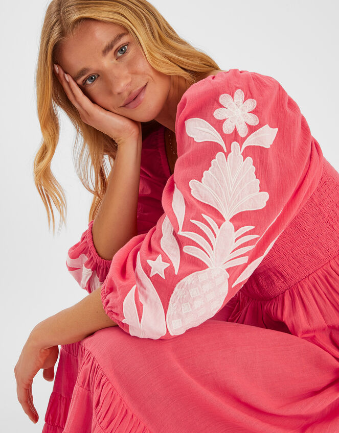 Pineapple Applique Smocked Maxi Dress, Orange (CORAL), large