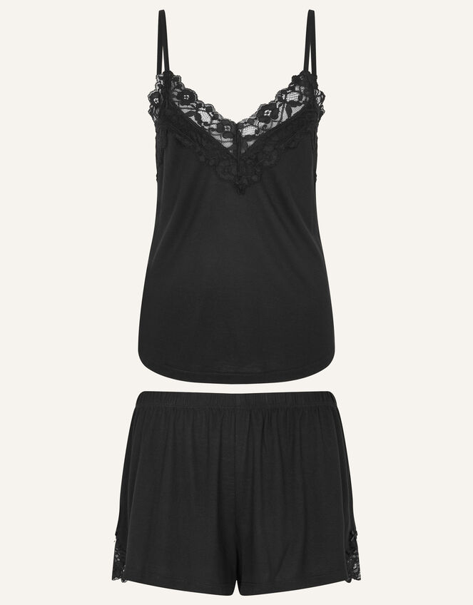 Lace Trim Pyjama Set, Black (BLACK), large