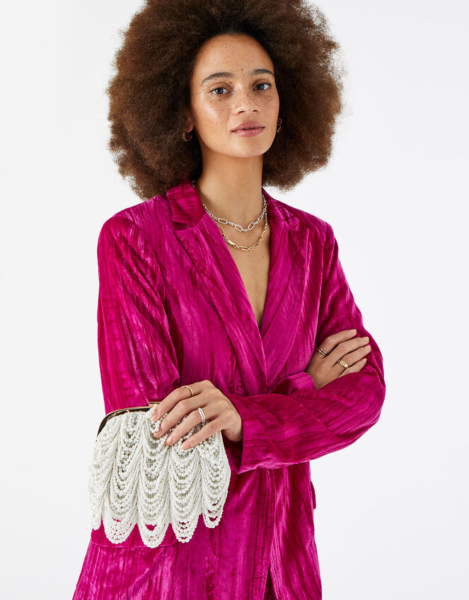 Pearl Fringe Clutch Bag, , large