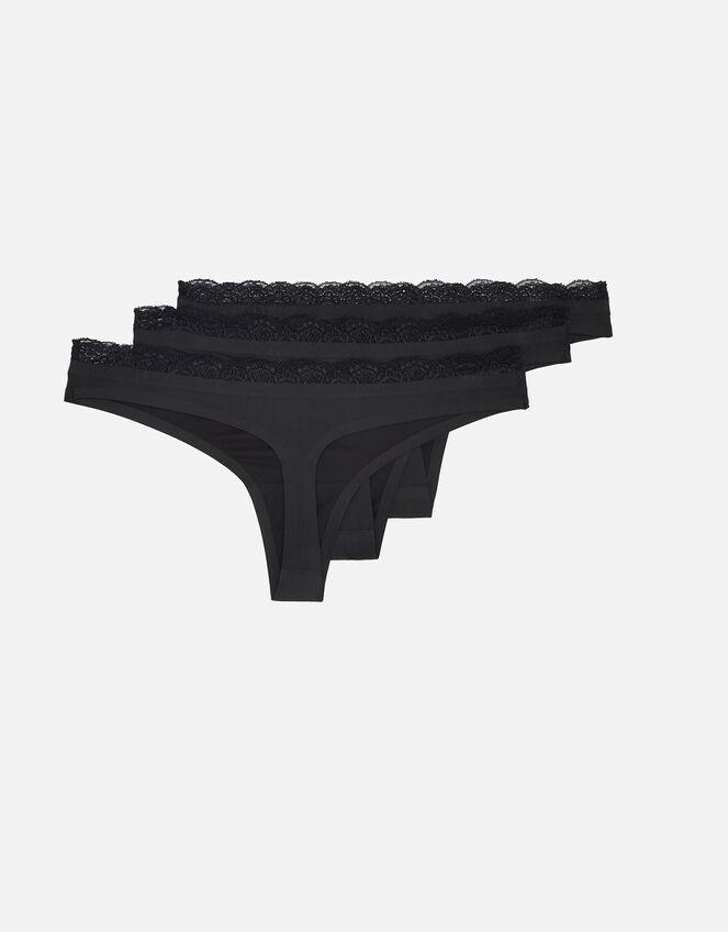 Lazer Cut Thongs Set of Three, Black (BLACK), large
