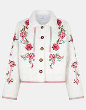 Floral Embroidered Quilted Jacket, Ivory (IVORY), large
