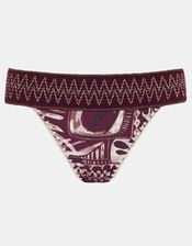 Abstract Print Band Bikini Bottoms, Purple (PURPLE), large