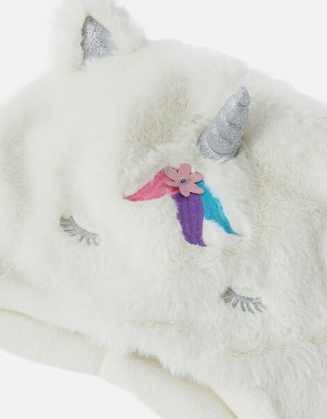 Girls Fluffy Unicorn Chullo Hat Ivory, Ivory (IVORY), large