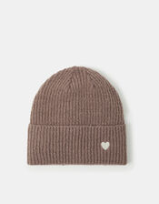 Heart Embroidered Beanie Hat, Mink (MINK), large