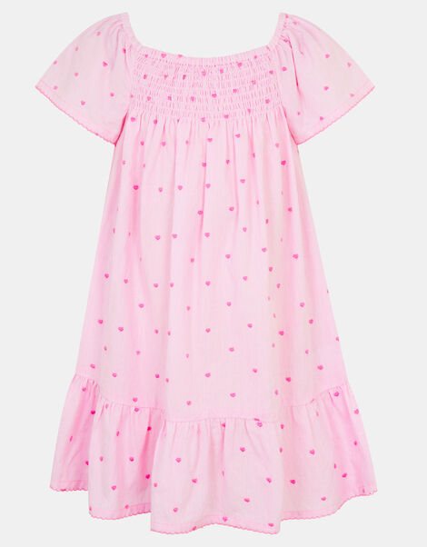 Girls Heart Embroidered Dress, Pink (PINK), large