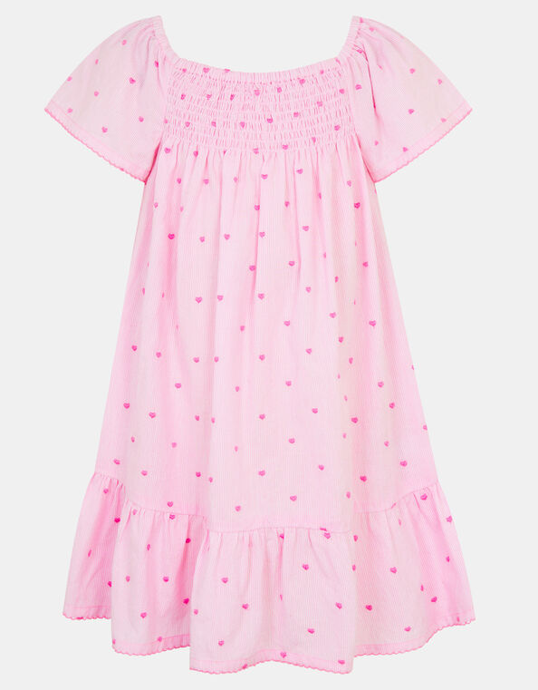 Girls Heart Embroidered Dress, Pink (PINK), large