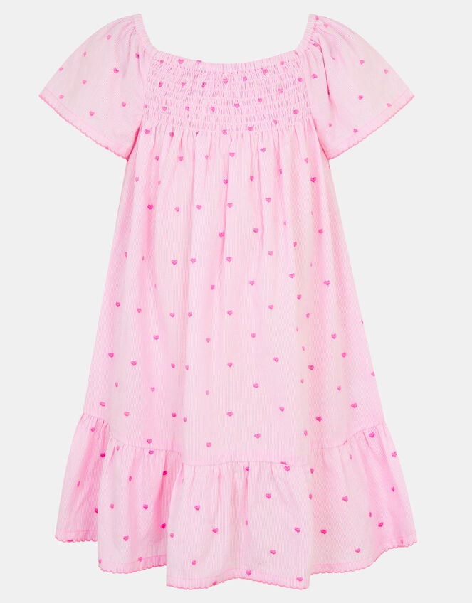 Girls Heart Embroidered Dress, Pink (PINK), large