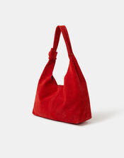 Slouchy Knot Leather Shoulder Bag, Orange (ORANGE), large