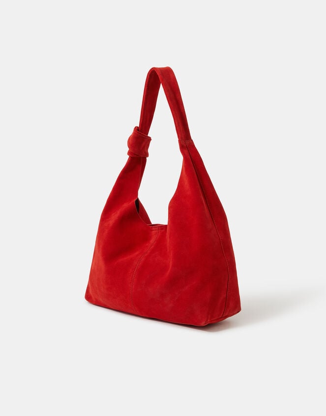 Slouchy Knot Leather Shoulder Bag, Orange (ORANGE), large