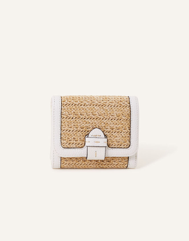 Small Contrast Raffia Purse, White (WHITE), large