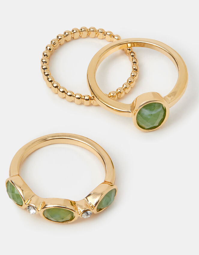 3-Pack Gemstone Rings, Green (GREEN), large