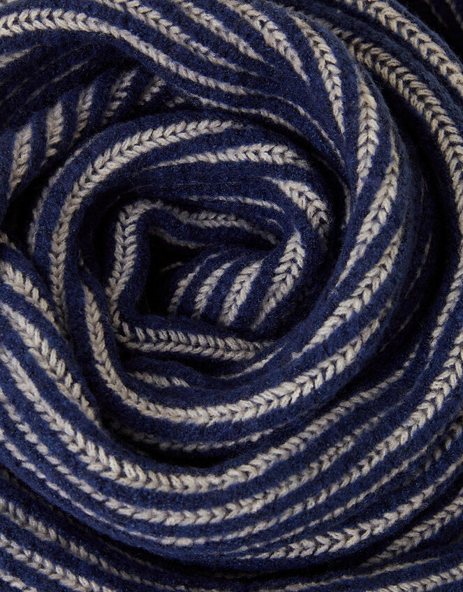 Contrast Rib Knit Scarf, Blue (NAVY), large