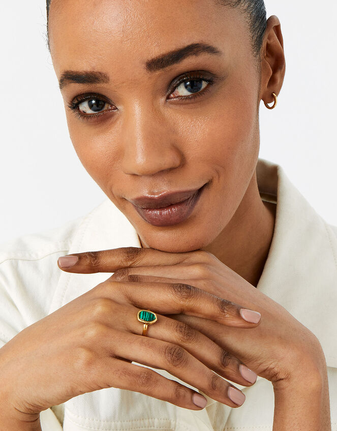 Gold-Plated Irregular Malachite Ring, Green (GREEN), large