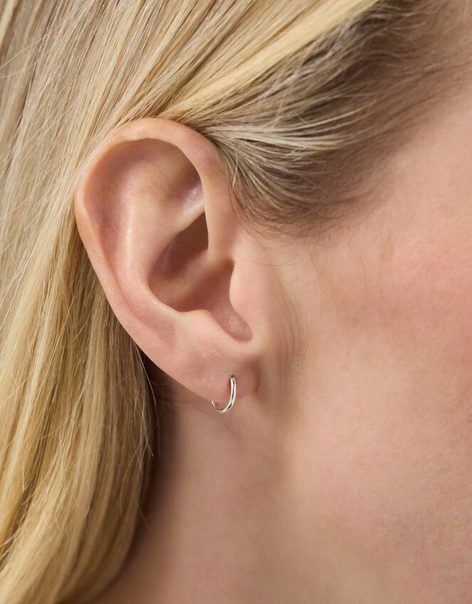 Sterling Silver Simple Huggie Hoops, , large