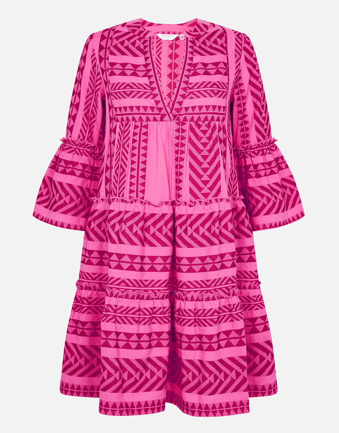 Jacquard Flute Sleeve Dress , Pink (PINK), large