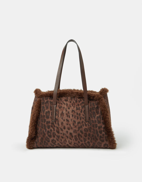 Leopard Print Faux Fur Shoulder Bag, , large