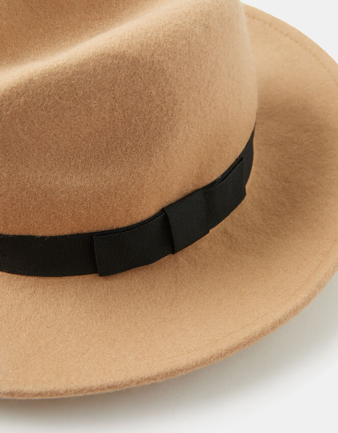 Ribbon Trim Fedora in Pure Wool, Camel (CAMEL), large