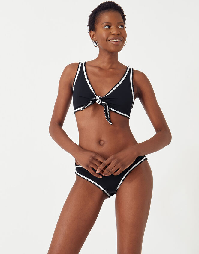 Blanket Stitch Bunny Tie Bikini Top, Black (BLACK WHITE), large