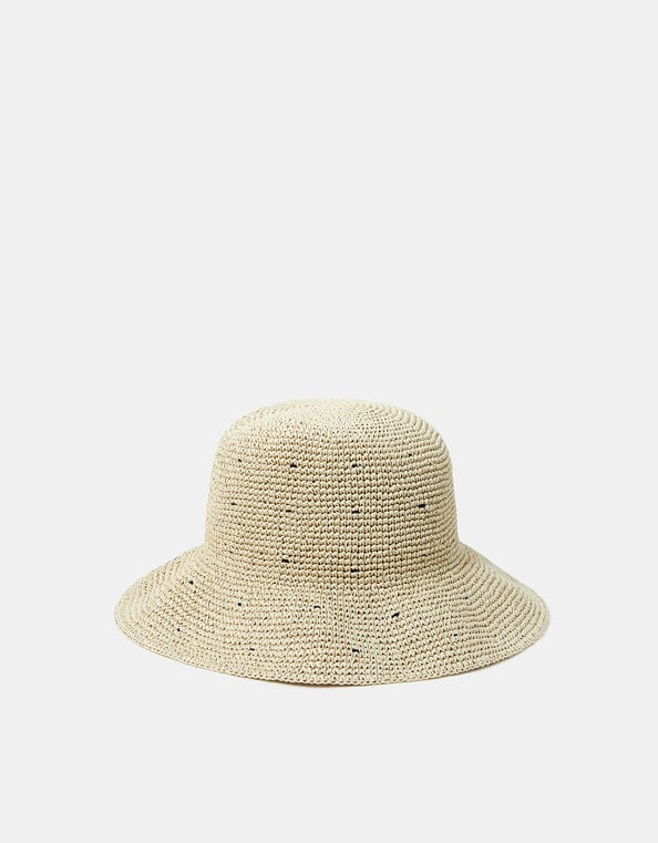 Spot Straw Bucket Hat Natural, , large