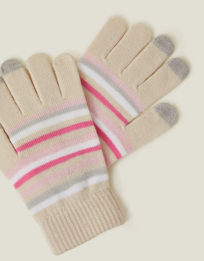 Touchscreen Stripe Knit Gloves, Natural (NATURAL), large