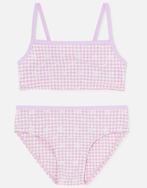 Girls Gingham Bikini Set, Purple (LILAC), large