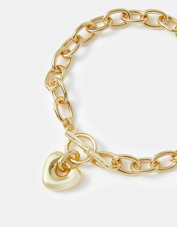 14ct Gold-Plated Heart T-Bar Bracelet, , large