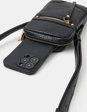Faux Leather Crossbody Phone Bag, Black (BLACK), large