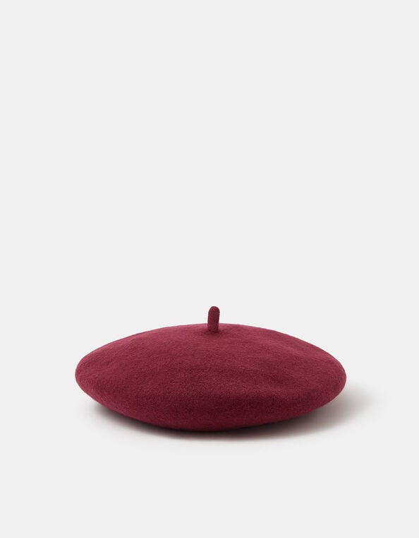 Plain Wool Beret, Red (BURGUNDY), large