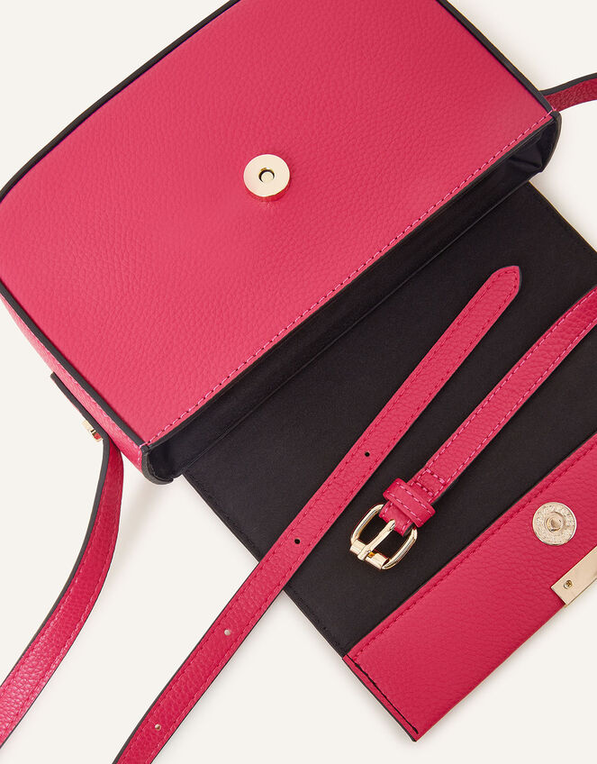 Straight Flap Saddle Cross-Body Bag, Pink (FUCHSIA), large
