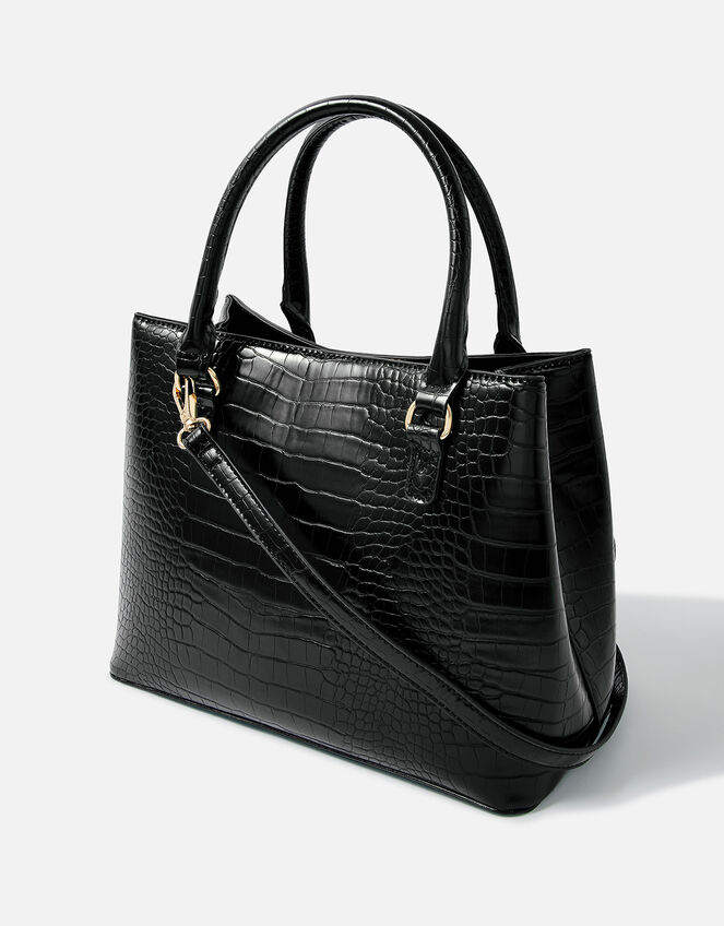 Faux Croc Handheld Bag, Black (BLACK), large