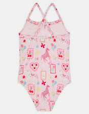 Girls Cowboy Print Swimsuit, Multi (PASTEL MULTI), large