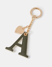 Initial Heart Bag Charm, Green (KHAKI), large